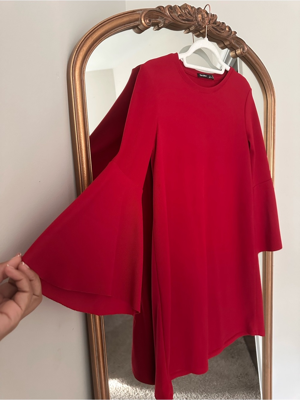 Bershka Bright Red Ribbed Crewneck Top